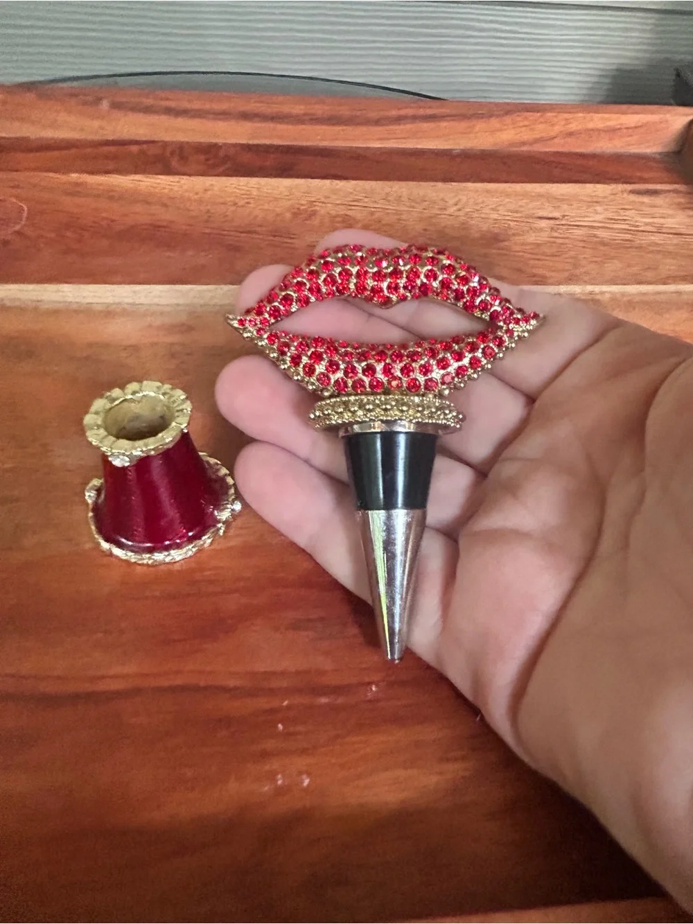 Olivia Riegel - Ruby Luscious Lips Swarovski Crystal Bottle Stopper and Stand